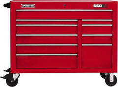 Proto - 23,779 Lb Capacity, 10 Drawer Mobile Workstation - 50" Wide x 25-1/4" Deep x 41" High, Steel, Red - Exact Industrial Supply