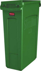 Rubbermaid - 23 Gal Green Rectangle Trash Can - Polyethylene, None Graphic, 30" High x 22" Long x 11" Wide, Lid Not Included - Exact Industrial Supply