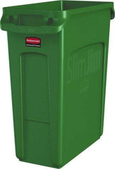 Rubbermaid - 16 Gal Green Rectangle Trash Can - Polyethylene, None Graphic, 25" High x 22" Long x 11" Wide, Lid Not Included - Exact Industrial Supply