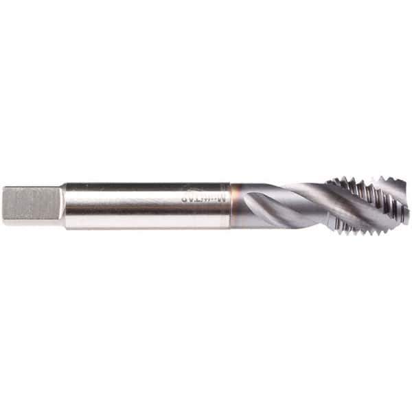 Emuge - 7/8-14 UNF 4 Flute 2B/3B Modified Bottoming Spiral Flute Tap - High Speed Steel, TiCN Finish, 5.512" OAL, Right Hand Flute, Right Hand Thread, Series CU539300 - Exact Industrial Supply