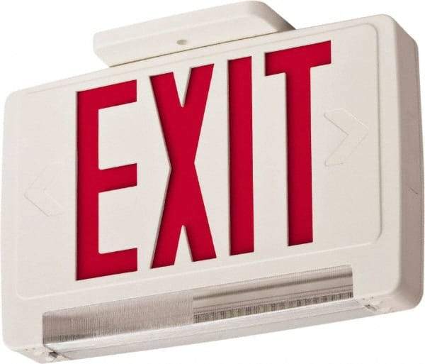 Lithonia Lighting - 1 Face, 2.32 Watt, White, Thermoplastic, LED, Illuminated Exit Sign - 120/277 VAC, Nickel Cadmium, Surface Mounted, Wall Mounted - Exact Industrial Supply