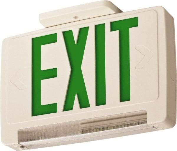 Lithonia Lighting - 1 Face, 2.32 Watt, White, Thermoplastic, LED, Illuminated Exit Sign - 120/277 VAC, Nickel Cadmium, Surface Mounted, Wall Mounted - Exact Industrial Supply