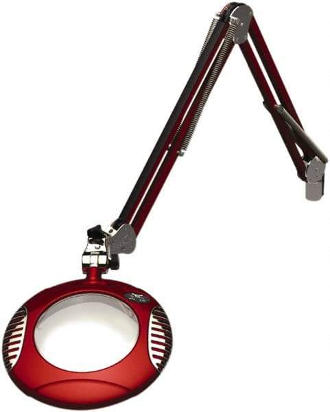 O.C. White - 43 Inch, Spring Suspension, Clamp on, LED, Blaze Red, Magnifying Task Light - 8 Watt, 7.5 and 15 Volt, 2x Magnification, 6 Inch Long - Exact Industrial Supply