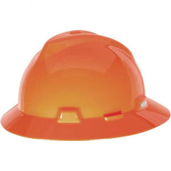 Hard Hat: Impact Resistant, Full Brim, Type 1, Class E, 4-Point Suspension Orange, Polyethylene, Slotted