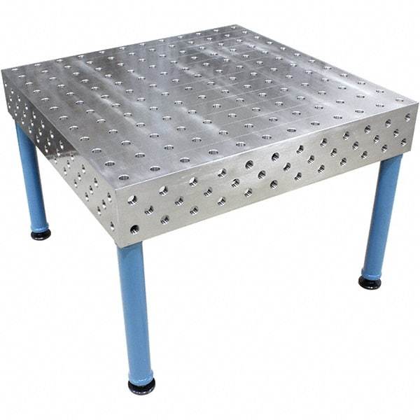Baileigh - 47 Wide x 47" Deep x 33-1/2" High, Steel Welder's Table - Fixed Legs With Adjustable Height Glides, Silver/Blue - Exact Industrial Supply
