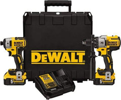 DeWALT - 20 Volt Cordless Tool Combination Kit - Includes 1/2" Brushless Hammerdrill & 1/4" Brushless Compact Impact Driver, Lithium-Ion Battery Included - Exact Industrial Supply