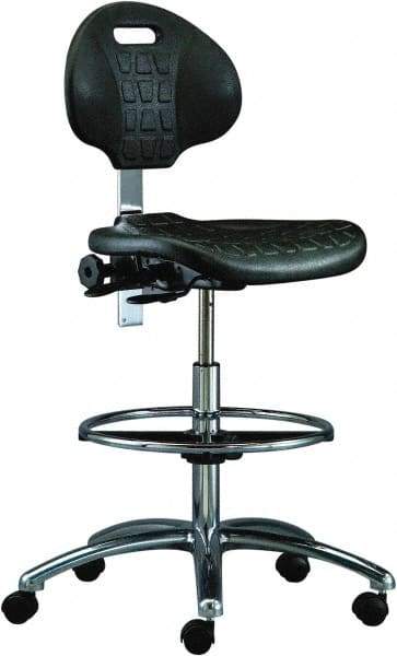 Bevco - 20-1/2 to 30-1/2" High Adjustable Height Swivel Stool - 27" Wide x 27" Deep, Polyurethane Seat, Black - Exact Industrial Supply