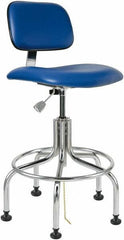 Bevco - 24-1/2 to 29-1/2" High Adjustable Height Swivel Stool - 22" Wide x 22" Deep, Vinyl Seat, Blue - Exact Industrial Supply