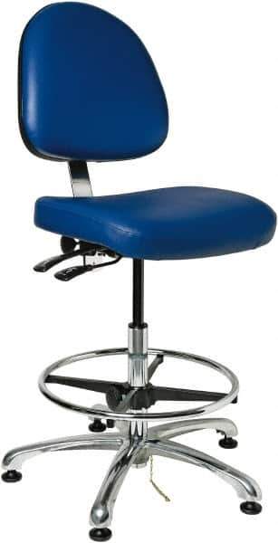 Bevco - 19 to 26-1/2" High Adjustable Height Swivel Stool - 27" Wide x 27" Deep, Vinyl Seat, Blue - Exact Industrial Supply