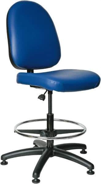 Bevco - 20 to 27-1/2" High Adjustable Height Swivel Stool - 27" Wide x 27" Deep, Vinyl Seat, Blue - Exact Industrial Supply