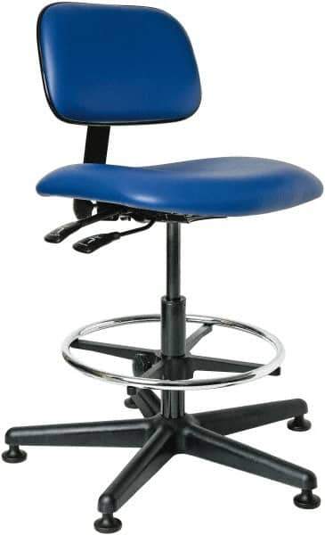 Bevco - 19-1/2 to 27" High Adjustable Height Swivel Stool - 27" Wide x 27" Deep, Vinyl Seat, Blue - Exact Industrial Supply