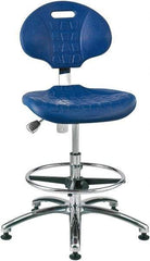 Bevco - 20-1/2 to 30-1/2" High Adjustable Height Swivel Stool - 27" Wide x 27" Deep, Polyurethane Seat, Blue - Exact Industrial Supply