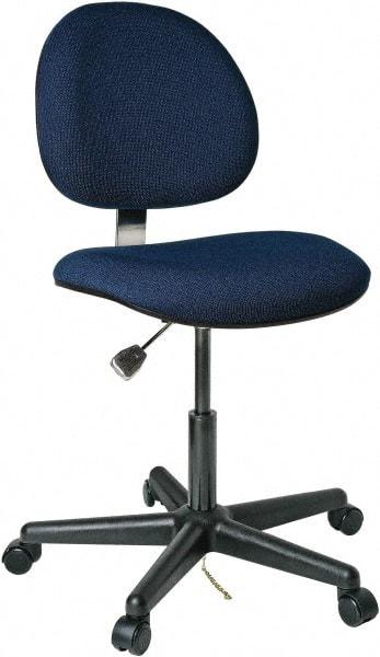 Bevco - 17 to 22" High Adjustable Height Swivel Stool - 25" Wide x 25" Deep, Conductive Cloth Seat, Navy - Exact Industrial Supply