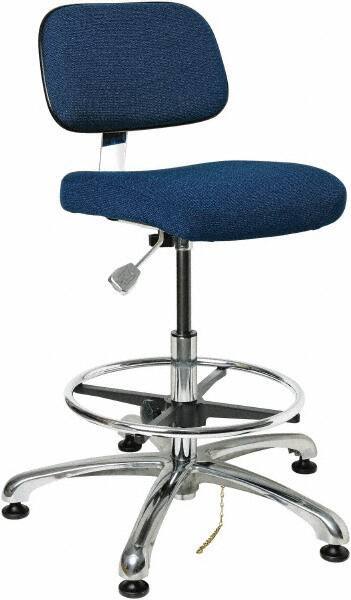 Bevco - 19 to 26-1/2" High Adjustable Height Swivel Stool - 27" Wide x 27" Deep, Conductive Cloth Seat, Navy - Exact Industrial Supply