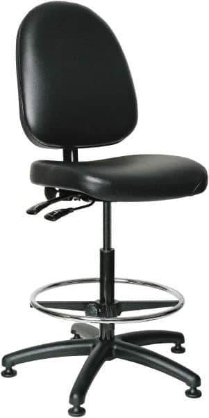 Bevco - 24 to 34" High Adjustable Height Swivel Stool - 27" Wide x 27" Deep, Vinyl Seat, Black - Exact Industrial Supply