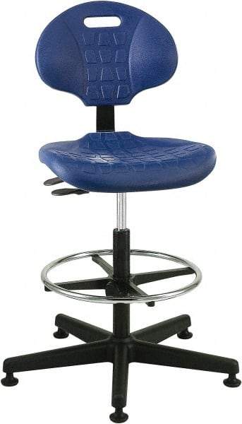 Bevco - 21 to 31" High Adjustable Height Swivel Stool - 27" Wide x 27" Deep, Polyurethane Seat, Blue - Exact Industrial Supply