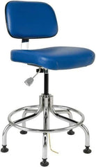 Bevco - 20 to 25" High Adjustable Height Swivel Stool - 22" Wide x 22" Deep, ESD Vinyl Seat, Blue - Exact Industrial Supply