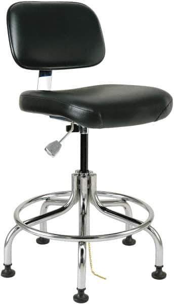 Bevco - 20 to 25" High Adjustable Height Swivel Stool - 27" Wide x 22" Deep, ESD Vinyl Seat, Black - Exact Industrial Supply