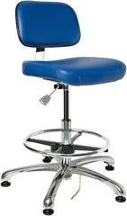 Bevco - 19 to 26-1/2" High Adjustable Height Swivel Stool - 27" Wide x 27" Deep, ESD Vinyl Seat, Blue - Exact Industrial Supply