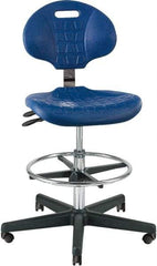 Bevco - 21 to 31" High Adjustable Height Swivel Stool - 27" Wide x 27" Deep, Polyurethane Seat, Blue - Exact Industrial Supply