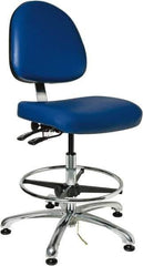 Bevco - 19 to 26-1/2" High Adjustable Height Swivel Stool - 27" Wide x 27" Deep, ESD Vinyl Seat, Blue - Exact Industrial Supply