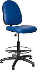 Bevco - 24 to 34" High Adjustable Height Swivel Stool - 27" Wide x 27" Deep, Vinyl Seat, Blue - Exact Industrial Supply