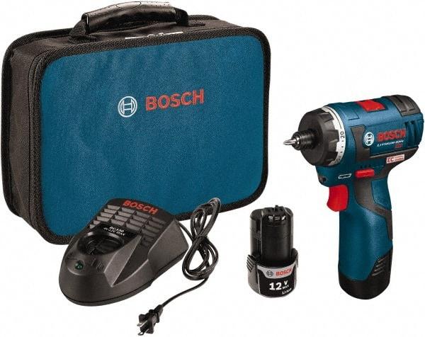 Bosch - 12 Volt 3/8" Chuck Pistol Grip Handle Cordless Drill - 0-400 & 0-1400 RPM, Reversible, 2 Lithium-Ion Batteries Included - Exact Industrial Supply