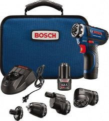 Bosch - 12 Volt 1/4" Chuck Pistol Grip Handle Cordless Drill - 0-400 & 0-1300 RPM, Reversible, 2 Lithium-Ion Batteries Included - Exact Industrial Supply