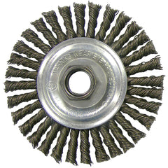 ‎Vortec Pro 4″ Knot Wire Wheel, Stringer Bead Twist, .020″ Steel Fill, 5/8″-11 UNC Nut, Retail Pack - Exact Industrial Supply