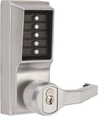 Kaba Access - Combination Entry Lever Lockset with Key Override - 2-3/4" Back Set, No Cylinder, Zamak3, Satin Chrome Finish - Exact Industrial Supply