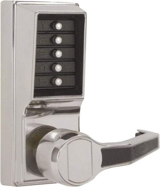 Kaba Access - Combination Entry Lever Lockset - 2-3/4" Back Set, No Cylinder, Zamak3, Satin Chrome Finish - Exact Industrial Supply
