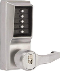 Kaba Access - Combination Entry Lever Lockset with Key Override - 2-3/4" Back Set, Nonkey Override Cylinder, Zamak3, Satin Chrome Finish - Exact Industrial Supply