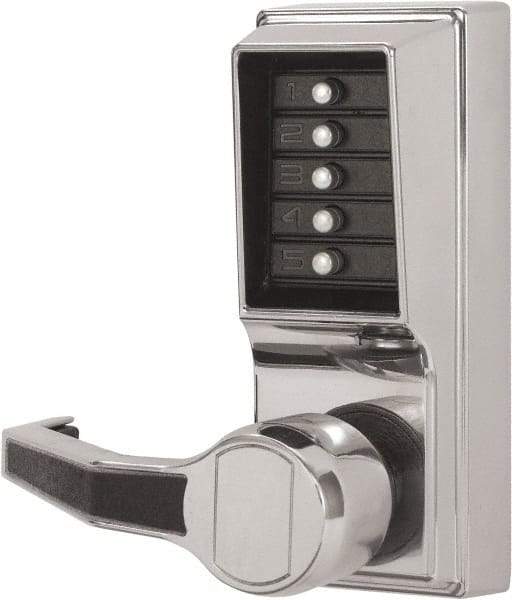 Kaba Access - Combination Entry Lever Lockset - 2-3/4" Back Set, Nonkey Override Cylinder, Zamak3, Satin Chrome Finish - Exact Industrial Supply