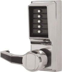 Kaba Access - Combination Entry Lever Lockset - 2-3/4" Back Set, Nonkey Override Cylinder, Zamak3, Satin Chrome Finish - Exact Industrial Supply