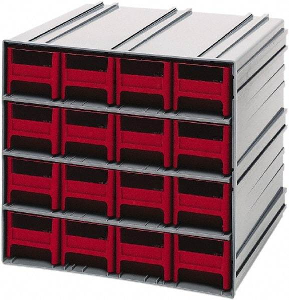 Quantum Storage - 16 Drawer, 16 Compartment, Small Parts Drawer Cabinet System - 11-3/8" Deep x 11-3/4" Wide x 11" High - Exact Industrial Supply
