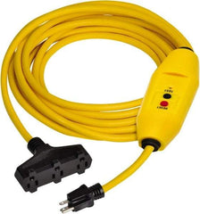 Tower - 3 Outlets, 125 Volt, 15 Amp, Yellow, GFCI and Triple Tap Cord Set - 5-15P, 5-15R NEMA Configuration, 25 Ft. Long, cUL Listed, OSHA, UL File E174279 - Exact Industrial Supply