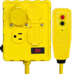 Tower - 4 Outlets, 125 Volt, 15 Amp, Yellow, Quad Outlet Box - 5-15P, 5-15R NEMA Configuration, 6 Ft. Long, cUL Listed, OSHA, UL File E174279 - Exact Industrial Supply
