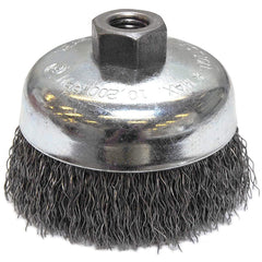 ‎Vortec Pro 4″ Crimped Wire Cup Brush, .020″ Steel Fill, 5/8″-11 UNC Nut, Retail Pack - Exact Industrial Supply