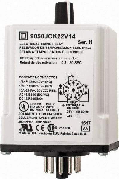 Square D - DPDT Time Delay Relay - 10 Contact Amp, 24 VAC/VDC - Exact Industrial Supply