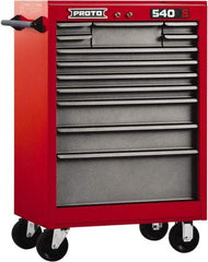 Proto - 12 Drawer Steel Tool Roller Cabinet - 27" Wide x 42" High x 18" Deep, Ball Bearing Drawer Slides, Safety Red/Gray - Exact Industrial Supply