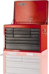 Proto - 12 Drawer Top Tool Chest - 27" Wide x 18" Deep x 19" High, Steel, Safety Red/Gray - Exact Industrial Supply