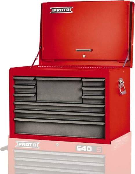 Proto - 10 Drawer Top Tool Chest - 27" Wide x 18" Deep x 19" High, Steel, Safety Red/Gray - Exact Industrial Supply