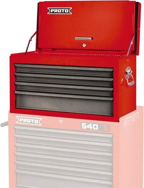 Proto - 4 Drawer Top Tool Chest - 27" Wide x 12" Deep x 15" High, Steel, Safety Red/Gray - Exact Industrial Supply