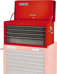 Proto - 4 Drawer Top Tool Chest - 27" Wide x 12" Deep x 15" High, Steel, Safety Red/Gray - Exact Industrial Supply