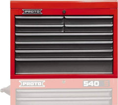 Proto - 8 Drawer Top Tool Chest - 27" Wide x 18" Deep x 19" High, Steel, Safety Red/Gray - Exact Industrial Supply
