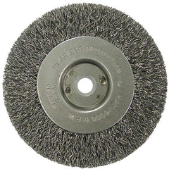 ‎Vortec Pro 4″ Crimped Wire Wheel, .014″ Steel Fill, Narrow Face, 1/2″-3/8″ Arbor Hole, Retail Pack - Exact Industrial Supply