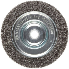 ‎Vortec Pro 5″ Crimped Wire Wheel, .006″ Steel Fill, Narrow Face, 5/8″-1/2″ Arbor Hole, Retail Pack - Exact Industrial Supply