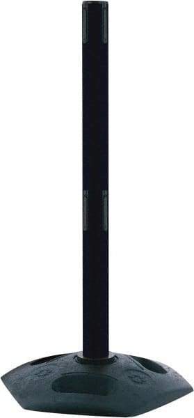 Tensator - 38" High, 2-1/2" Pole Diam, Receiver Post - 19" Base Diam, Octagon Recycled Rubber Base, Black Plastic Post, Tape, Dual Line Tape, For Outdoor Use - Exact Industrial Supply