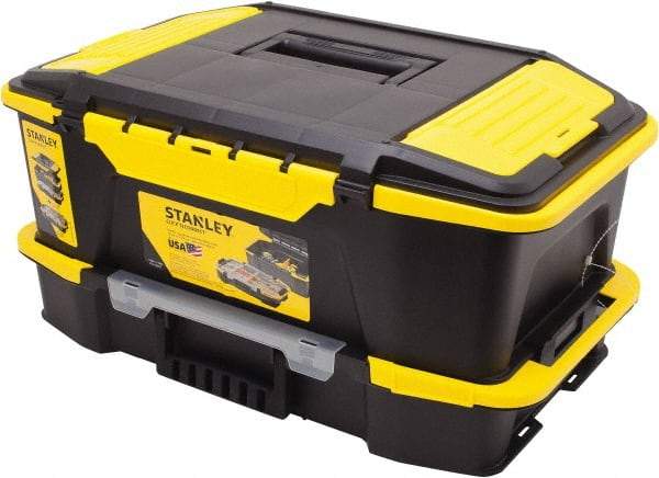Stanley - 4 Compartment Tool Organizer - 19" Wide x 12" Deep x 6" High, Plastic, Black/Yellow - Exact Industrial Supply