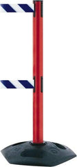 Tensator - 38" High, 2-1/2" Pole Diam, 4 Way Stanchion - 19" Base Diam, Octagon Recycled Rubber Base, Red Plastic Post, 7-1/2' x 2" Tape, Dual Line Tape, For Outdoor Use - Exact Industrial Supply